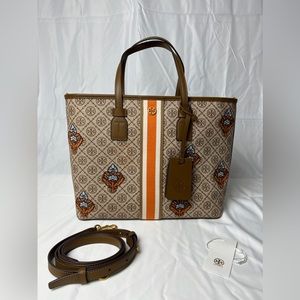 Tory Burch T Monogram Coated Canvas Small Tote Granola